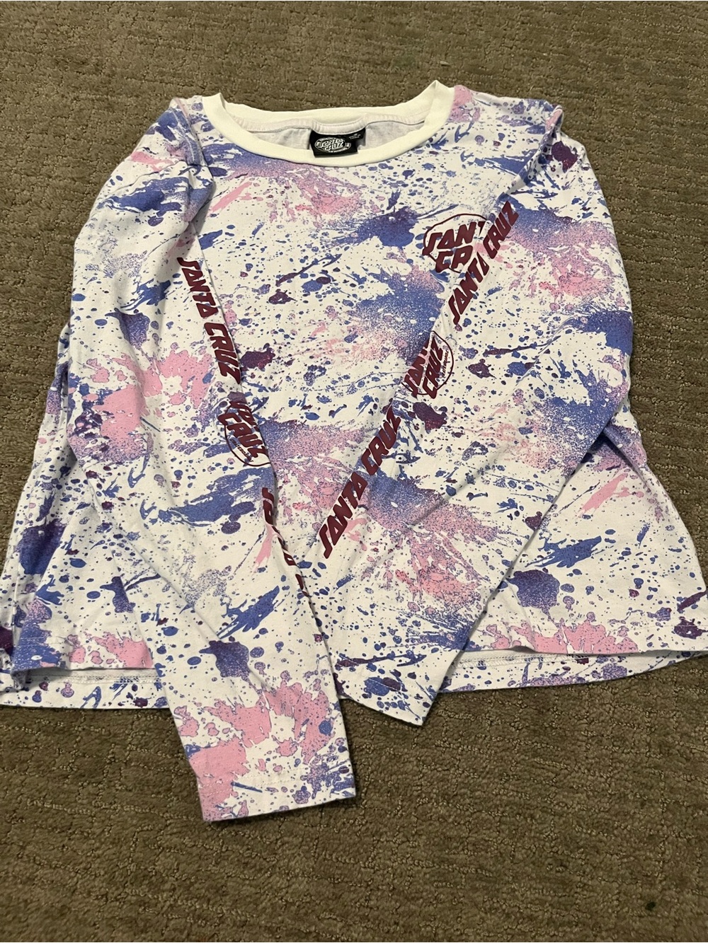 Santa Cruz purple splatter 80s style retro skateboard long sleeve tshirt